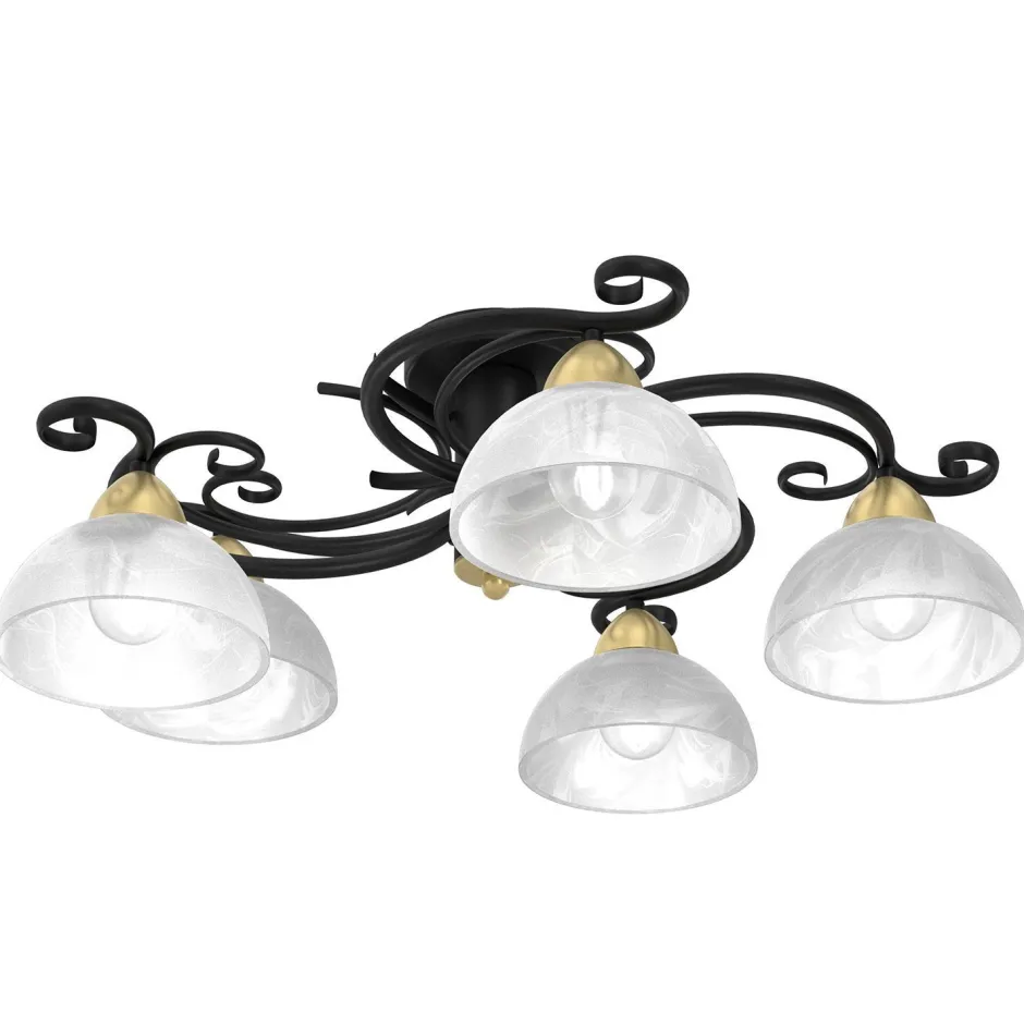 Luminex Deckenlampe Glas Metall Schwarz Weiß Messing 5-flammig< Deckenleuchten|Badezimmer Lampe