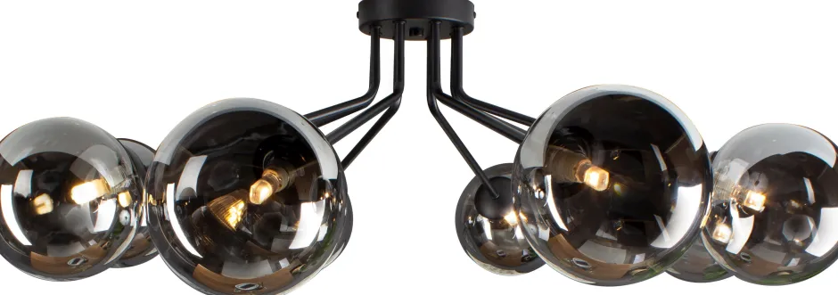 Eco-Light Deckenlampe Glas Metall Schwarz Rauchgrau L:88 cm G9< Wohnzimmerlampen|Glaslampen