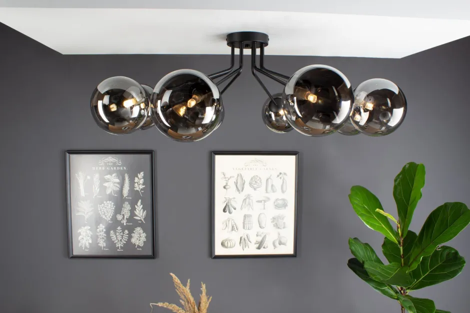 Eco-Light Deckenlampe Glas Metall Schwarz Rauchgrau L:88 cm G9< Wohnzimmerlampen|Glaslampen