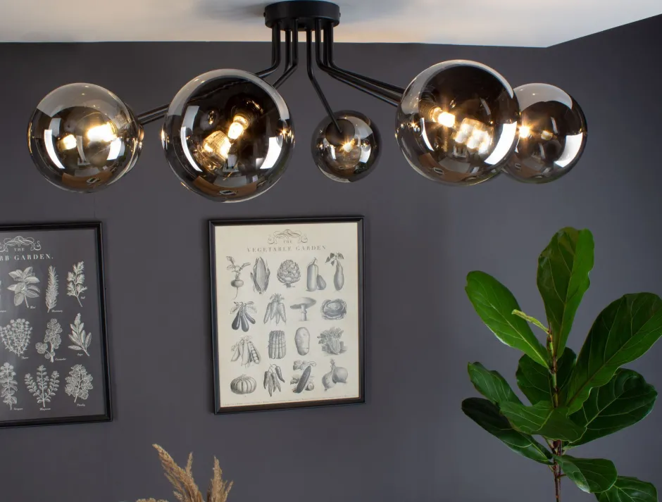 Eco-Light Deckenlampe Glas Metall Schwarz Rauchgrau L:88 cm G9< Wohnzimmerlampen|Glaslampen