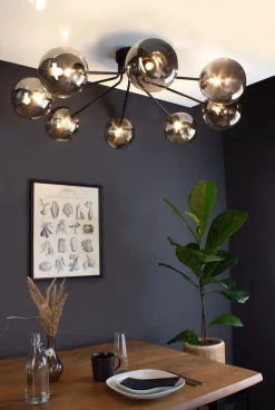 Eco-Light Deckenlampe Glas Metall Schwarz Rauchgrau L:88 cm G9< Wohnzimmerlampen|Glaslampen