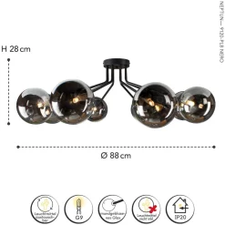 Eco-Light Deckenlampe Glas Metall Schwarz Rauchgrau L:88 cm G9< Wohnzimmerlampen|Glaslampen