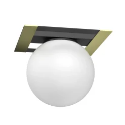 Deckenleuchten|Badezimmer Lampe*Luminex Deckenlampe Glas Metall Schwarz Weiß Gold L:22 cm Kugel