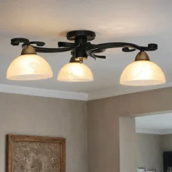 Glaslampen|Metall Lampen*Luminex Deckenlampe Glas Metall Schwarz Weiß Messing 3-flammig