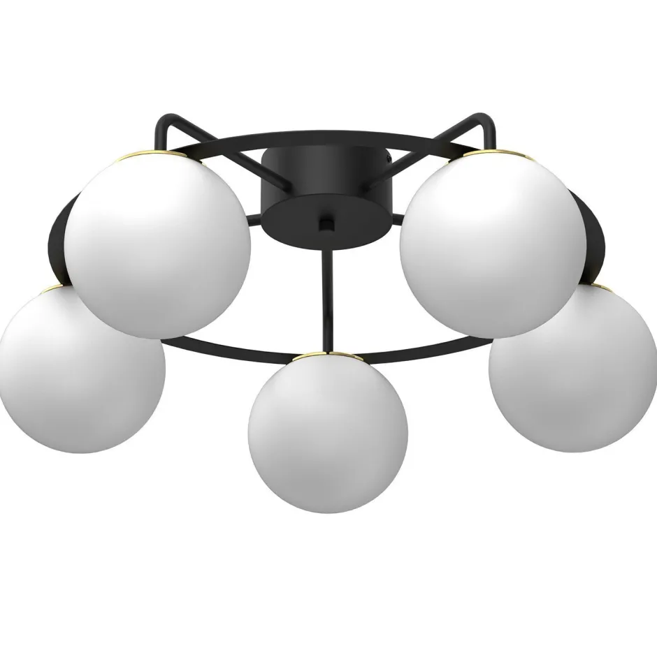 Deckenleuchten|Badezimmer Lampe*Luminex Deckenlampe Glas Metall Schwarz Weiß Gold E27 5-flammig