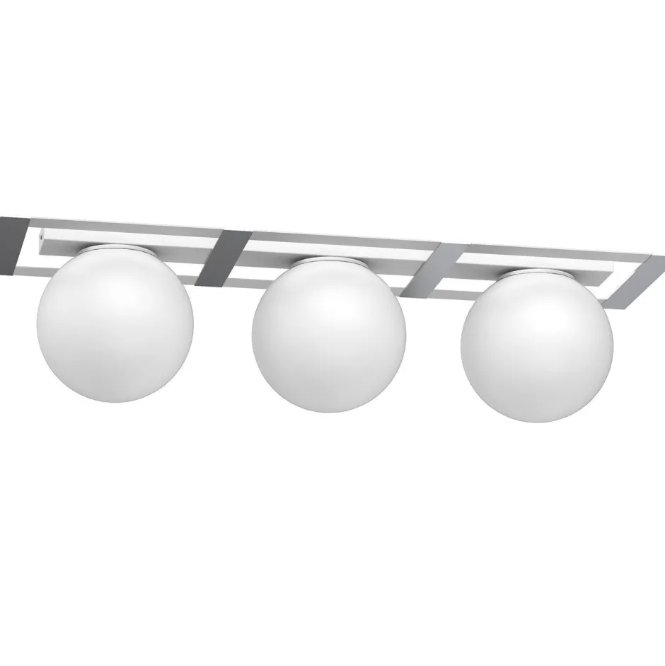 Luminex Deckenlampe Glaskugeln Metall in Chrom Weiß E27 L:70 cm< Deckenleuchten|Badezimmer Lampe