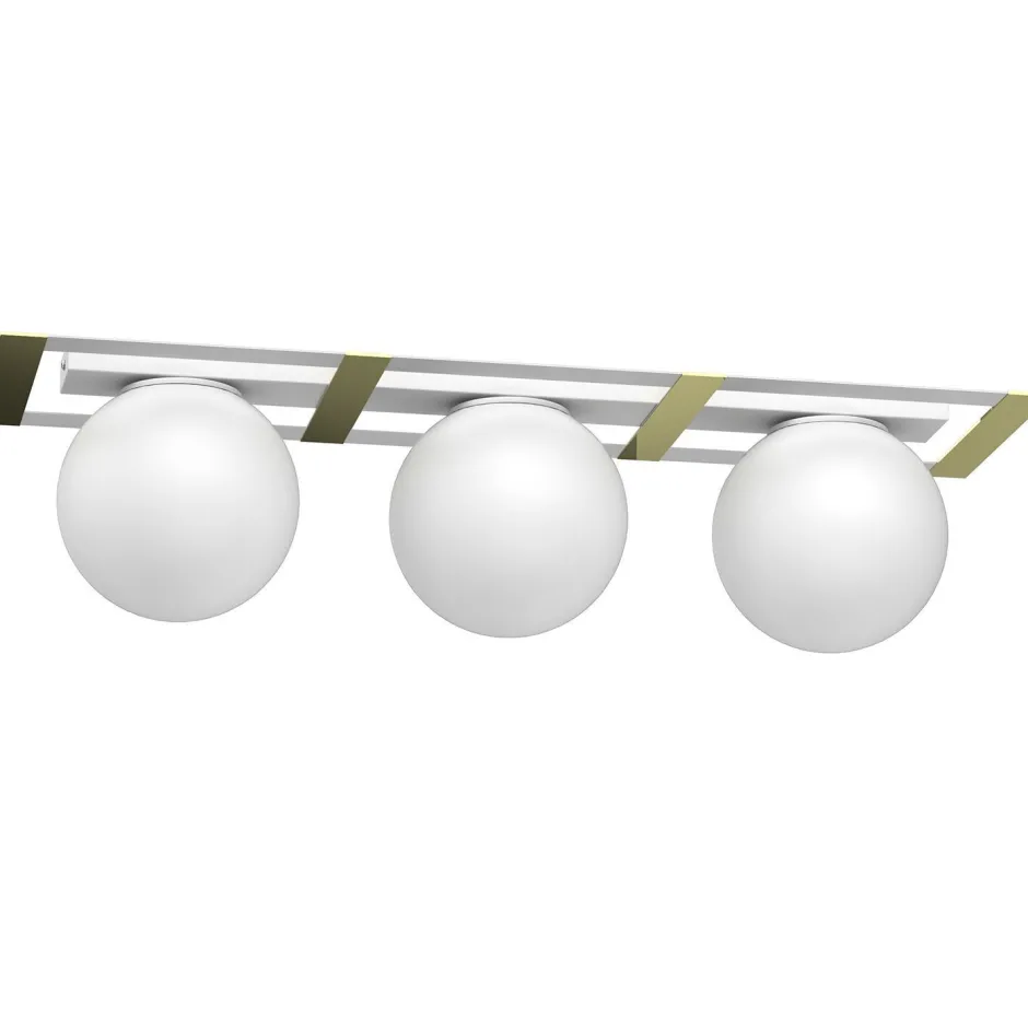 Luminex Deckenlampe Glaskugeln Metall in Weiß Gold E27 L:70 cm< Deckenleuchten|Badezimmer Lampe