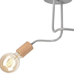 Lamkur Deckenlampe Grau Metall Holz 2-flammig E27 B: 45 cm ANANI< Deckenleuchten|Flurlampen