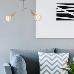 Lamkur Deckenlampe Grau Metall Holz 2-flammig E27 B: 45 cm ANANI< Deckenleuchten|Flurlampen