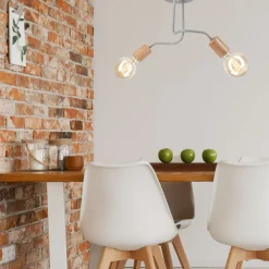 Lamkur Deckenlampe Grau Metall Holz 2-flammig E27 B: 45 cm ANANI< Deckenleuchten|Flurlampen