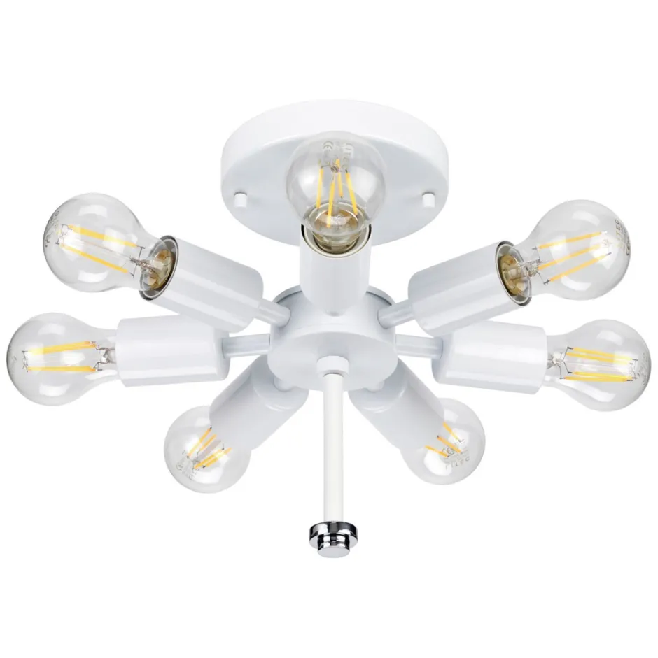 Elstead Deckenlampe groß rund 86 cm Stoff in Creme Chrom< Deckenleuchten|Flurlampen
