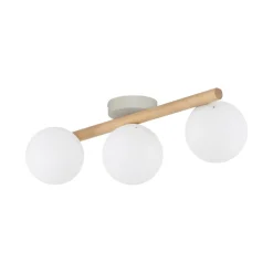 Deckenleuchten|Flurlampen*Easylight Deckenlampe Holz Glas 47 cm lang G9 in Hell Weiß 3-flammig