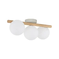 Deckenleuchten|Flurlampen*Easylight Deckenlampe Holz Glas 47 cm lang G9 in Hell Weiß 3-flammig