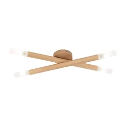 Deckenleuchten|Flurlampen*TK Lighting Deckenlampe Holz Glas 50 cm lang in Kiefer Weiß 4x G9