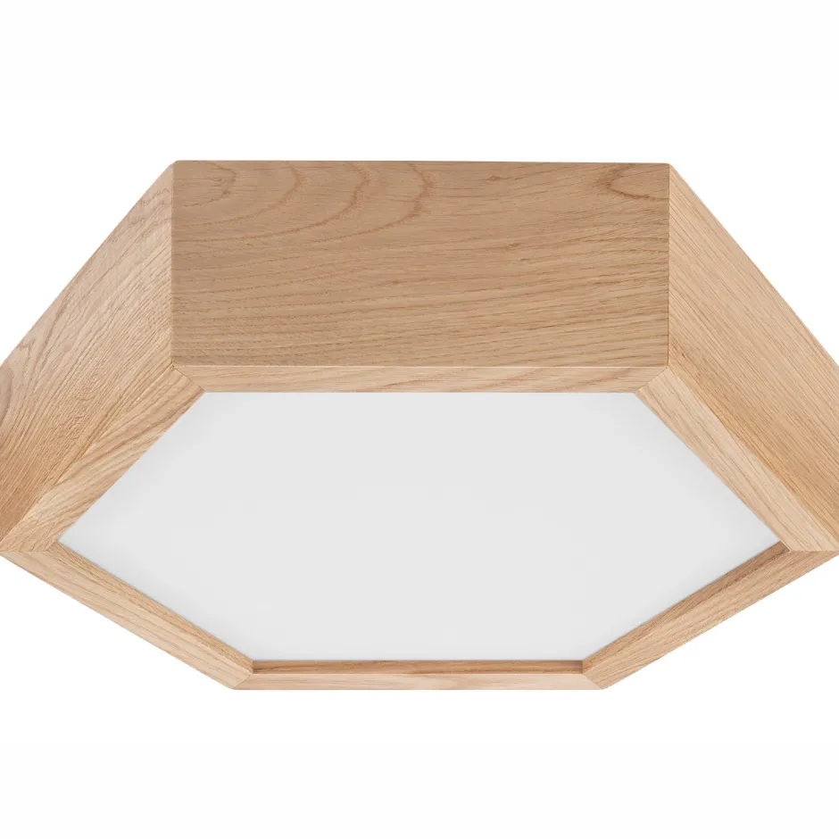 Flurlampen|Bürolampen*Lamkur Deckenlampe Holz Glas 6-eckig E27 32 cm breit Wohnzimmer