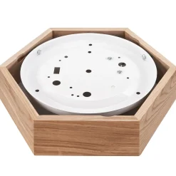 Flurlampen|Bürolampen*Lamkur Deckenlampe Holz Glas 6-eckig E27 32 cm breit Wohnzimmer