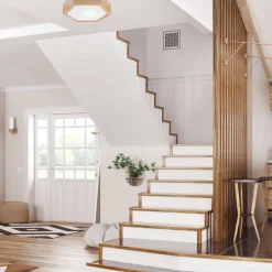 Flurlampen|Bürolampen*Lamkur Deckenlampe Holz Glas 6-eckig E27 32 cm breit Wohnzimmer