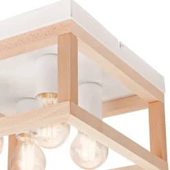 Deckenleuchten|Flurlampen*Lamkur Deckenlampe Holz Metall 4-flammig E27 B: 30 cm eckig