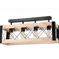 Lamkur Deckenlampe Holz Metall Rustikal 63 cm lang Schwarz Natur< Deckenleuchten|Bürolampen