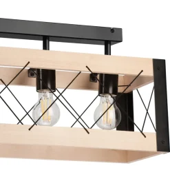 Lamkur Deckenlampe Holz Metall Rustikal 63 cm lang Schwarz Natur< Deckenleuchten|Bürolampen