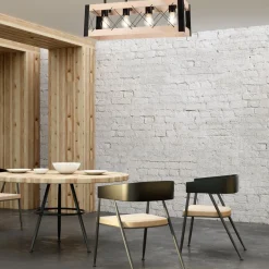 Lamkur Deckenlampe Holz Metall Rustikal 63 cm lang Schwarz Natur< Deckenleuchten|Bürolampen