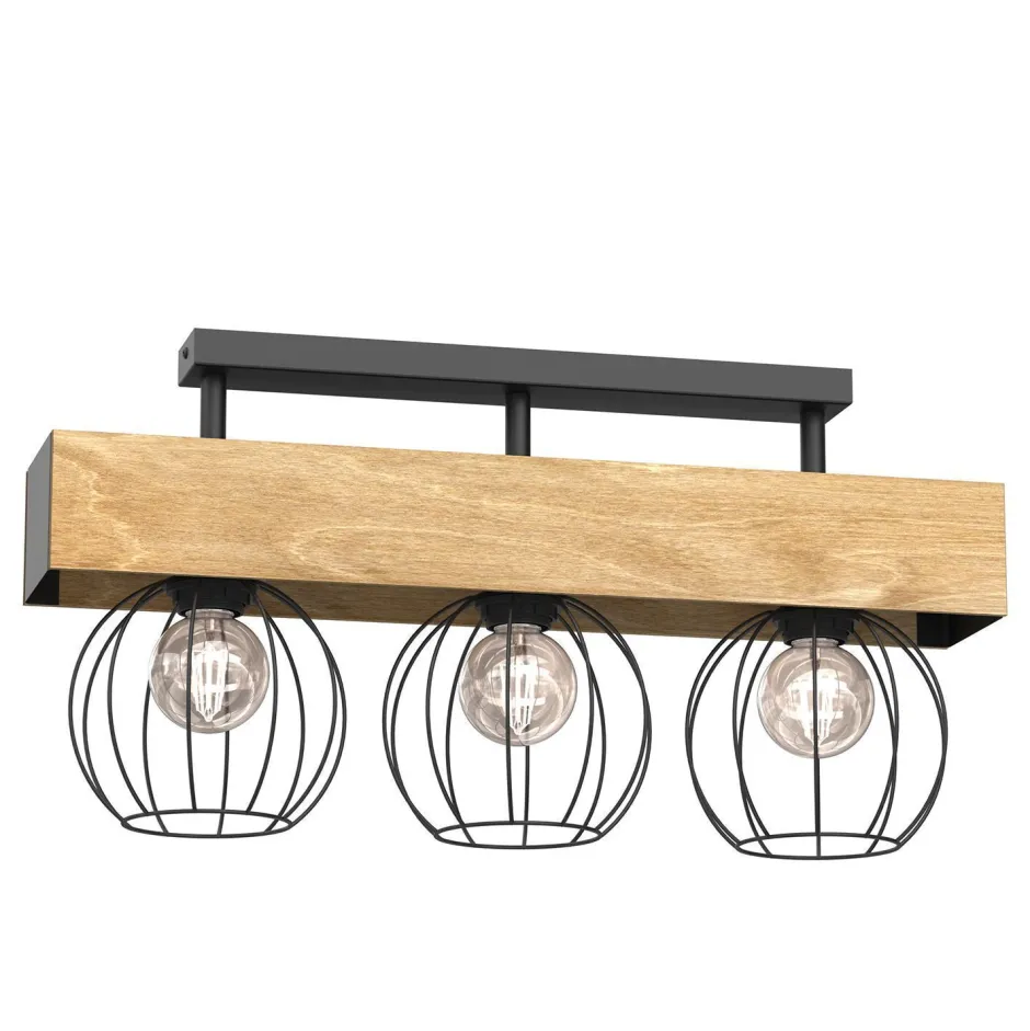 Luminex Deckenlampe Holz Metall Schwarz 57 cm E27 Draht 3-flmg< Deckenleuchten|Bürolampen