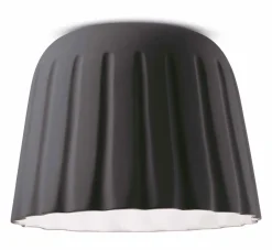 Wohnzimmerlampen|Keramiklampen*Ferroluce Deckenlampe Keramik E27 Ø 40 cm rund Dunkelgrau Handarbeit