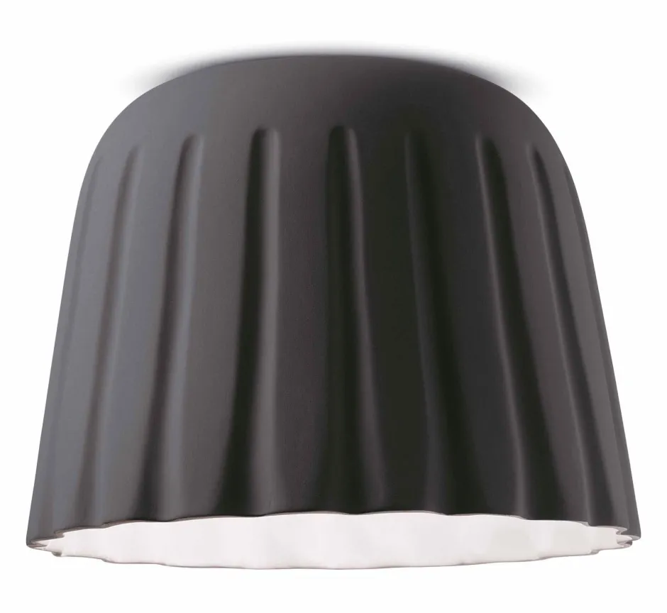 Wohnzimmerlampen|Keramiklampen*Ferroluce Deckenlampe Keramik E27 Ø 40 cm rund Dunkelgrau Handarbeit