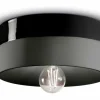 Ferroluce Deckenlampe Keramik E27 D: 25 cm rund Schwarz Retro< Wohnzimmerlampen|Keramiklampen