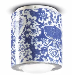 Ferroluce Deckenlampe Keramik E27 D: 12,5 cm Aufputz Blau Muster< Wohnzimmerlampen|Keramiklampen