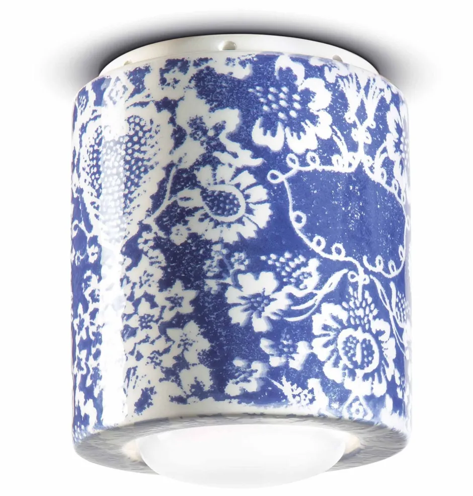 Ferroluce Deckenlampe Keramik E27 D: 12,5 cm Aufputz Blau Muster< Wohnzimmerlampen|Keramiklampen