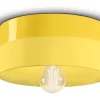 Ferroluce Deckenlampe Keramik E27 D: 25 cm Gelb rund Retro ENRICO< Wohnzimmerlampen|Keramiklampen