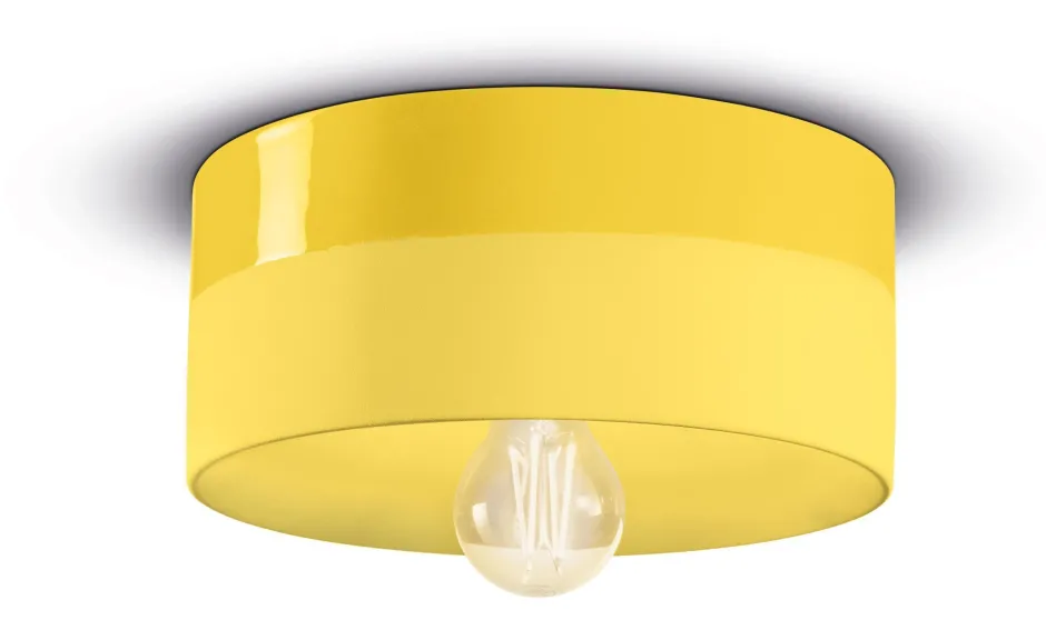 Ferroluce Deckenlampe Keramik E27 D: 25 cm Gelb rund Retro ENRICO< Wohnzimmerlampen|Keramiklampen