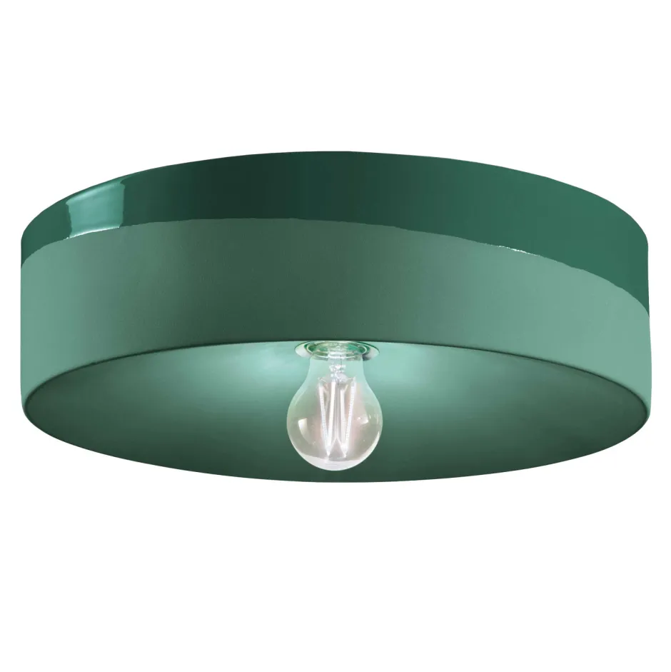 Ferroluce Deckenlampe Keramik E27 D: 40 cm rund Grün Handarbeit< Keramiklampen|Retro Lampen