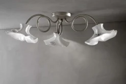 Ferroluce Deckenlampe Keramik Metall E14 in Silber Weiß 3-flammig< Wohnzimmerlampen|Keramiklampen