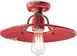 Ferroluce Deckenlampe Keramik Metall E27 Ø 40 cm Rot Shabby Antik< Wohnzimmerlampen|Keramiklampen