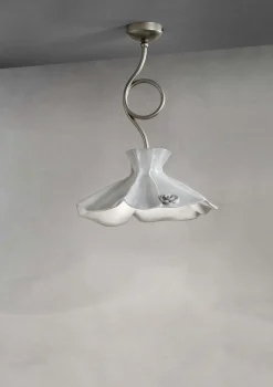 Ferroluce Deckenlampe Keramik Metall E27 in Silber Weiß Landhaus< Wohnzimmerlampen|Keramiklampen