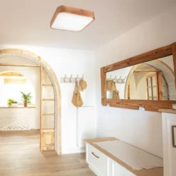 Lamkur Deckenlampe klein eckig B: 45 cm Holz Metall für 4x E27< Deckenleuchten|Bürolampen