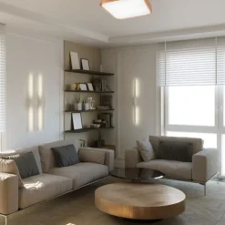 Lamkur Deckenlampe klein eckig B: 45 cm Holz Metall für 4x E27< Deckenleuchten|Bürolampen