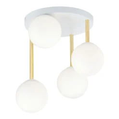 Deckenleuchten|Bürolampen*Emibig Deckenlampe Kugel Schirme Glas Metall E14 Weiß Gold