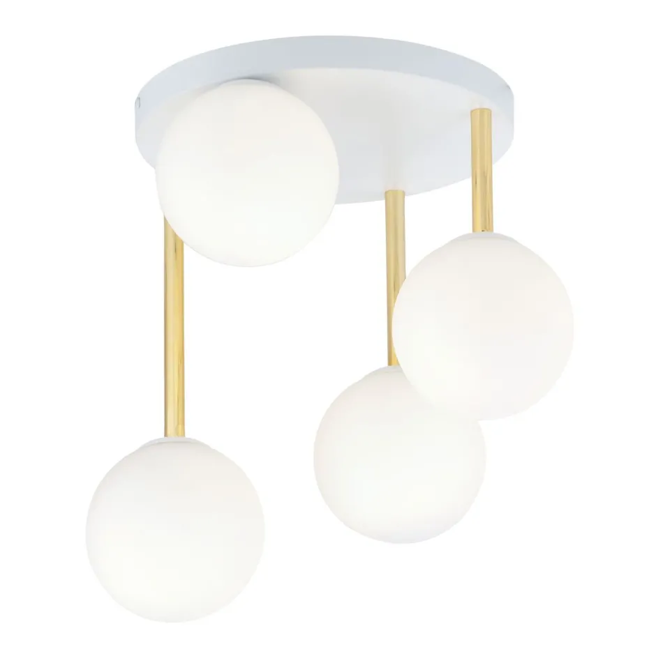 Deckenleuchten|Bürolampen*Emibig Deckenlampe Kugel Schirme Glas Metall E14 Weiß Gold