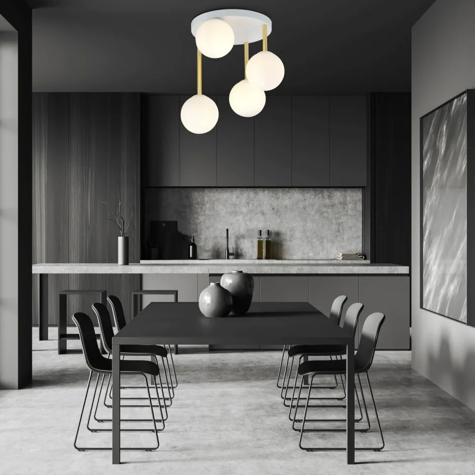 Deckenleuchten|Bürolampen*Emibig Deckenlampe Kugel Schirme Glas Metall E14 Weiß Gold