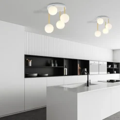 Deckenleuchten|Bürolampen*Emibig Deckenlampe Kugel Schirme Glas Metall E14 Weiß Gold