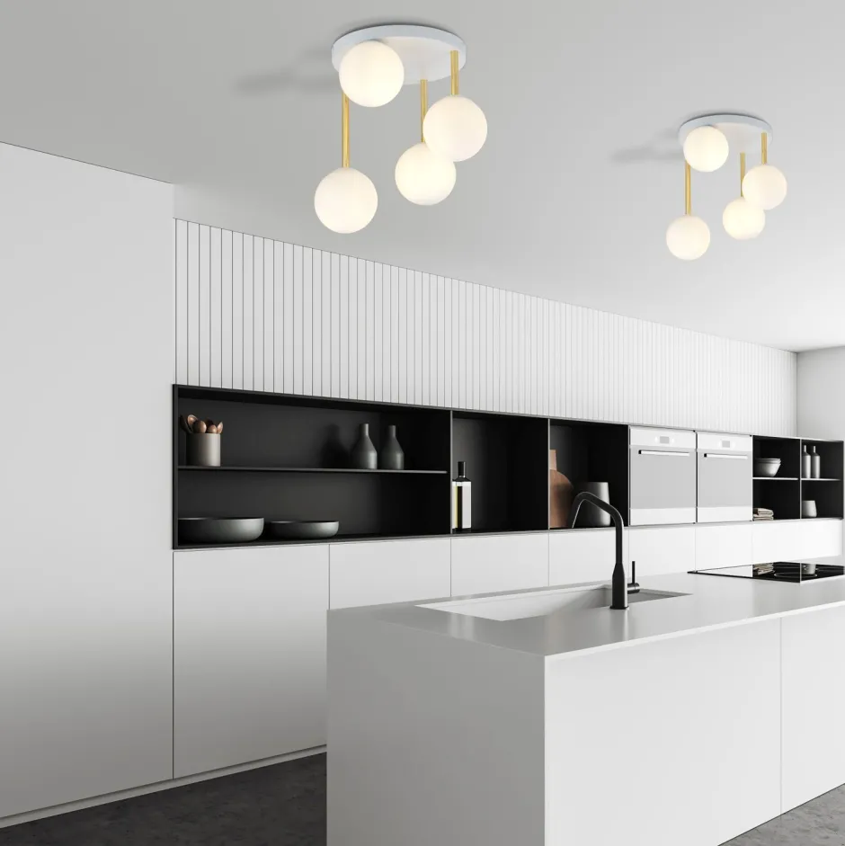 Deckenleuchten|Bürolampen*Emibig Deckenlampe Kugel Schirme Glas Metall E14 Weiß Gold