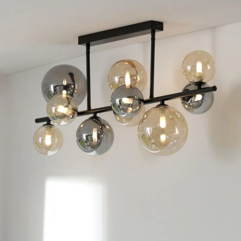 Paul Neuhaus Deckenlampe Kugeln Rauchgrau Bernstein Glas 85 cm G9< Deckenleuchten|Bürolampen