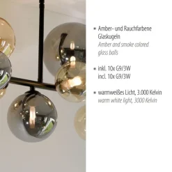 Paul Neuhaus Deckenlampe Kugeln Rauchgrau Bernstein Glas 85 cm G9< Deckenleuchten|Bürolampen
