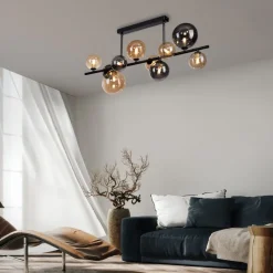 Paul Neuhaus Deckenlampe Kugeln Rauchgrau Bernstein Glas 85 cm G9< Deckenleuchten|Bürolampen