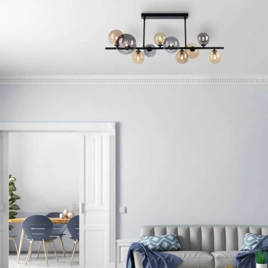 Paul Neuhaus Deckenlampe Kugeln Rauchgrau Bernstein Glas 85 cm G9< Deckenleuchten|Bürolampen