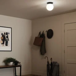 Elstead Deckenlampe Kugelschirm Glas Metall Ø 20,3 cm Schwarz Weiß E27< Deckenleuchten|Flurlampen