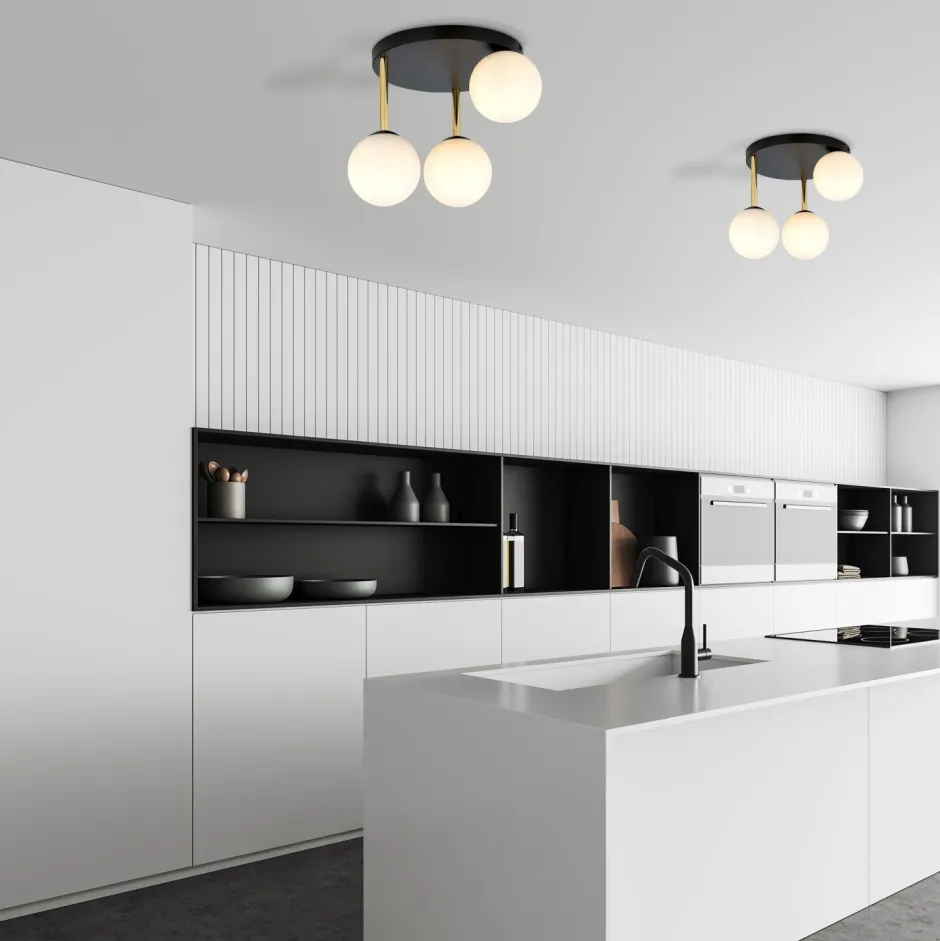 Deckenleuchten|Bürolampen*Emibig Deckenlampe Kugelschirme 3x E14 Schwarz Weiß Gold